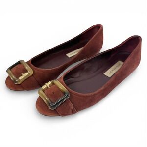 Burberry Leygreen Burgundy Red Suede Ballet Flats Size 39/9 Buckle Round Toe